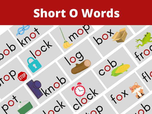 The main article image showing different short o words.