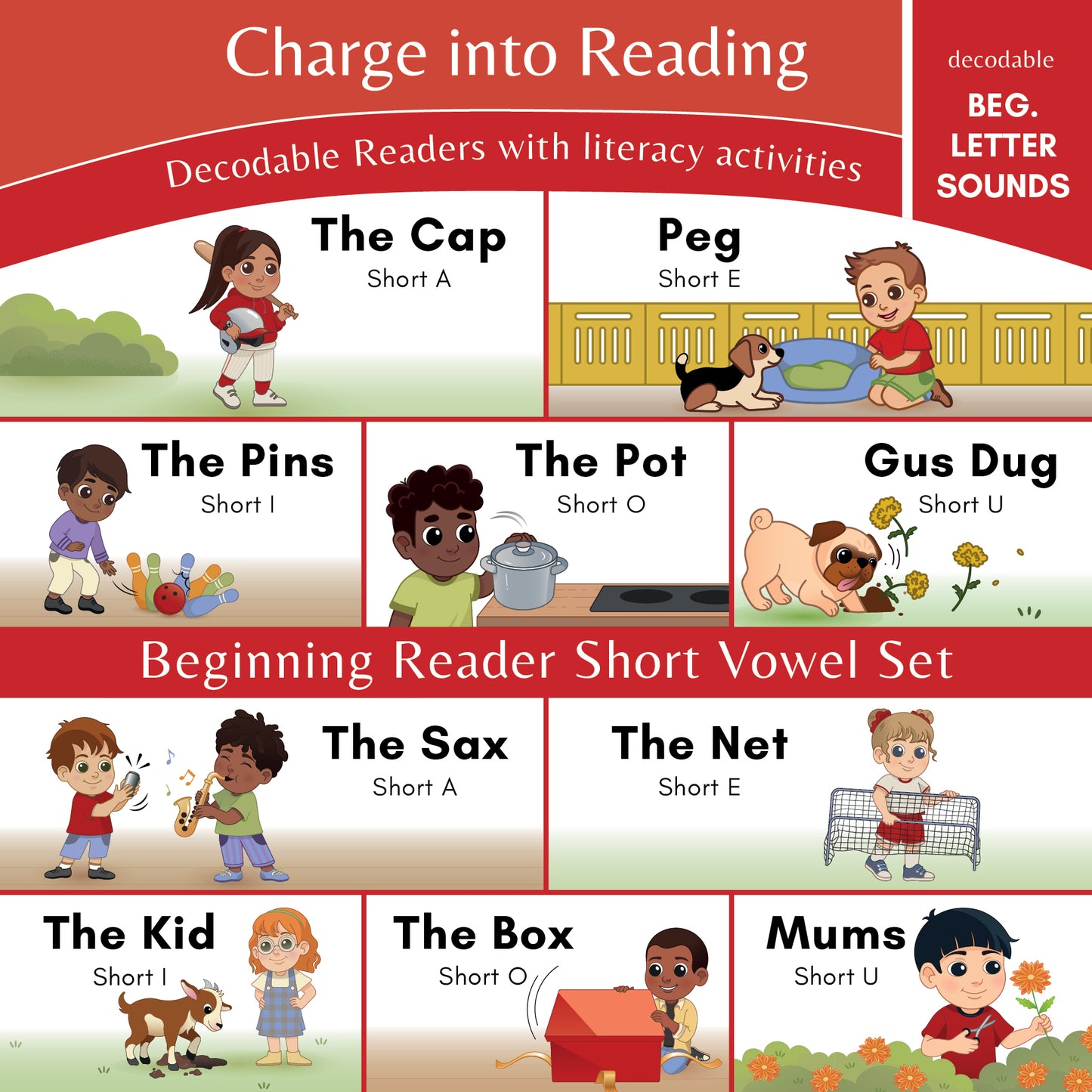 Stage Pre-1: Beginning Letters Short Vowel Decodable Reader Set